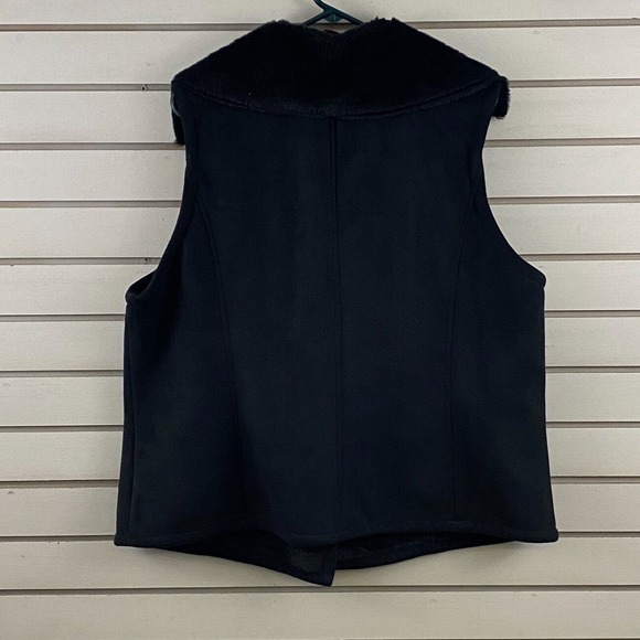 Womens 1X Chaps Vest Black Faux Suede Faux Lined Fur Horn Toggle Button Front - Picture 5 of 6